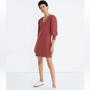 Madewell Square-Neck Long-Sleeve Mini Dress in Bow-Tie Jacquard